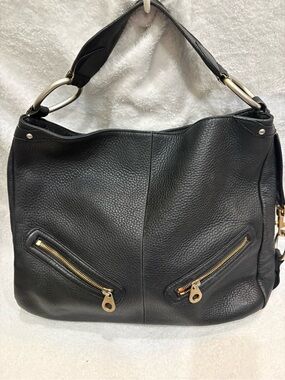 Presa Black Shoulder Bag w/ Gold Hardware | Dual Zip Pockets |